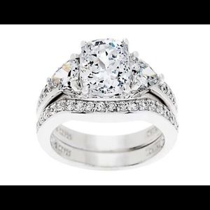 Diamonique 100 facet, platinum clad over Sterling Silver, 2.95 ctw bridal set